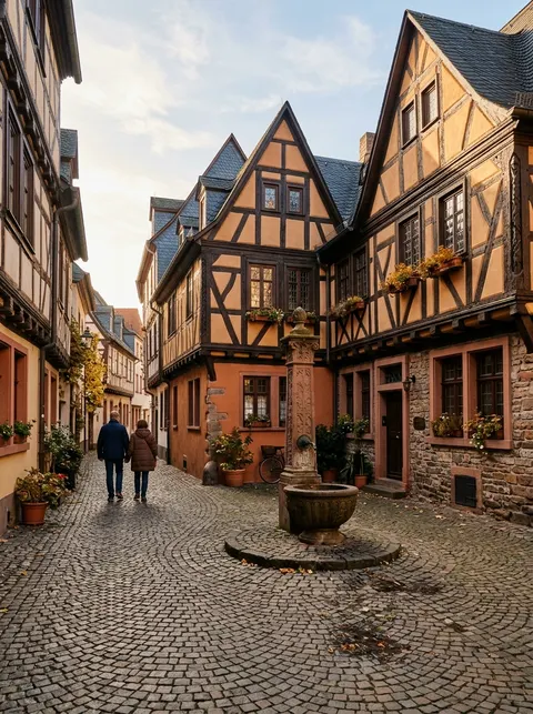 Maisons à colombages historiques sur la place du Kirschgarten dans la vieille ville de Mayence